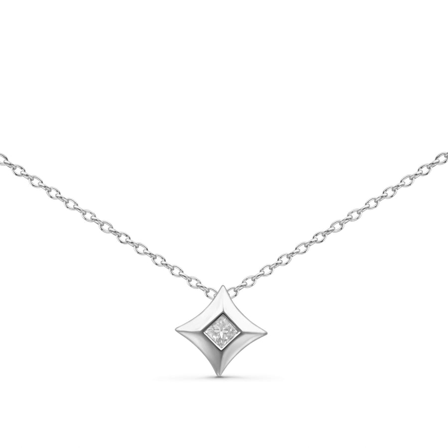 10K Gold 1/5 Cttw Bezel Set Princess Diamond Kite Shaped Solitaire Pendent Necklace