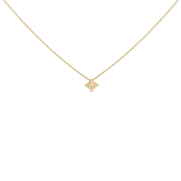 10K Gold 1/5 Cttw Bezel Set Princess Diamond Kite Shaped Solitaire Pendent Necklace