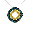 .925 Sterling Silver 1/2 Cttw Treated Blue and Yellow Diamond Double Square 18" Pendant Necklace (Blue/Yellow Color, I2-I3 Clarity)-0