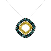 .925 Sterling Silver 1/2 Cttw Treated Blue and Yellow Diamond Double Square 18