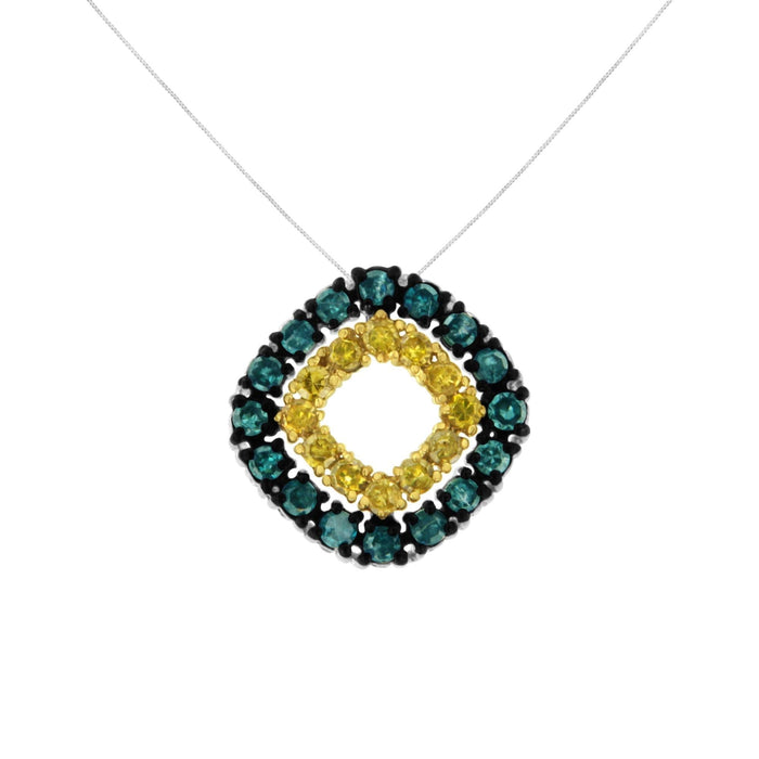 .925 Sterling Silver 1/2 Cttw Treated Blue and Yellow Diamond Double Square 18
