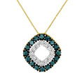 14K yellow gold necklace with blue and yellow square color-treated diamond stones