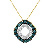 14K yellow gold necklace with blue and yellow square color-treated diamond stones thumbnail 1