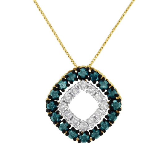14K Yellow Gold Plated .925 Sterling Silver 1/2 Cttw Color Treated Diamond Square Pendant Necklace (Blue, Yellow, I2-I3 Clarity)-0