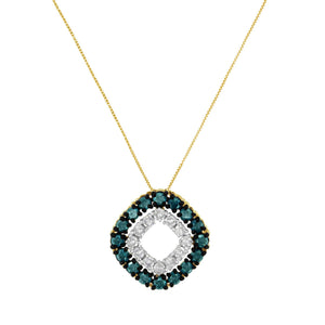 14K Yellow Gold Plated .925 Sterling Silver 1/2 Cttw Color Treated Diamond Square Pendant Necklace (Blue, Yellow, I2-I3 Clarity)-1