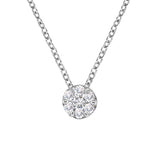 14K white gold necklace with 7 round diamond stones in a floral cluster thumbnail 1