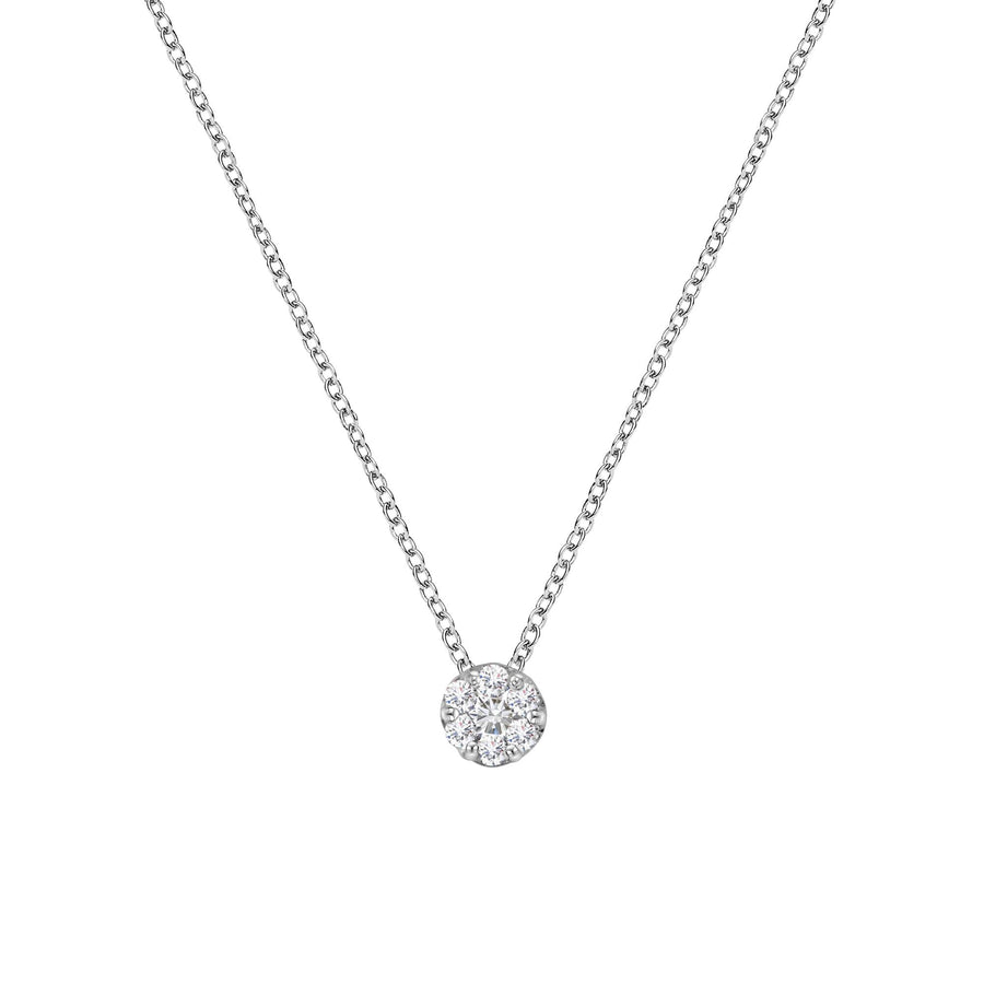 14K White Gold 1/4 Cttw Shared Prong Set Round-Ct Diamond 7 Stone Floral Cluster 18