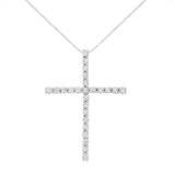 .925 Sterling Silver 2 1/2 cttw Diamond Cross Pendant Necklace (H-I, I2-I3)-1 thumbnail 2