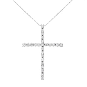 .925 Sterling Silver 2 1/2 cttw Diamond Cross Pendant Necklace (H-I, I2-I3)-1