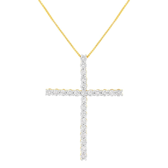 .925 Sterling Silver 3.0 Cttw Round Shape Diamond 1-1/2" Cross Pendant with Box Chain Necklace (J-K Color, I2-I3 Clarity) - 18"-0