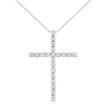 925 sterling silver cross pendant necklace with 4.0 ctw diamond stones thumbnail 1