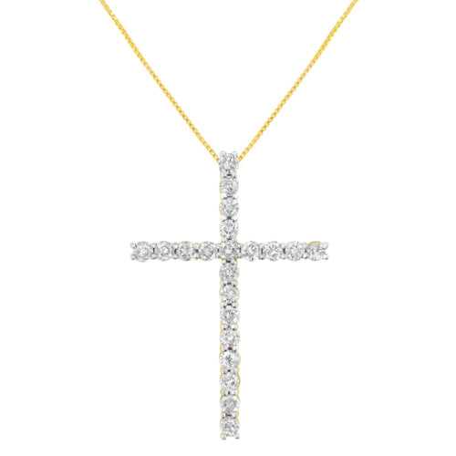 10K Yellow Gold Plated .925 Sterling Silver 4.0 Cttw Round Cut Diamond Cross Pendant Necklace (J-K Color, I1-I2 Clarity) - 18