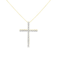 10K Yellow Gold Plated .925 Sterling Silver 4.0 Cttw Round Cut Diamond Cross Pendant Necklace (J-K Color, I1-I2 Clarity) - 18