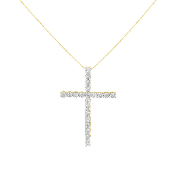 10K Yellow Gold Plated .925 Sterling Silver 4.0 Cttw Round Cut Diamond Cross Pendant Necklace (J-K Color, I1-I2 Clarity) - 18