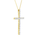 10K Yellow Gold Plated .925 Sterling Silver 4.0 Cttw Round Cut Diamond Cross Pendant Necklace (J-K Color, I1-I2 Clarity) - 18