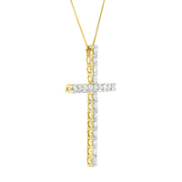 10K Yellow Gold Plated .925 Sterling Silver 4.0 Cttw Round Cut Diamond Cross Pendant Necklace (J-K Color, I1-I2 Clarity) - 18