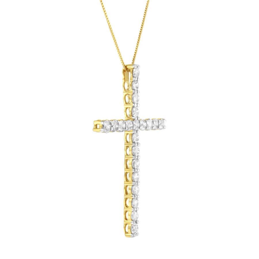 10K Yellow Gold Plated .925 Sterling Silver 4.0 Cttw Round Cut Diamond Cross Pendant Necklace (J-K Color, I1-I2 Clarity) - 18