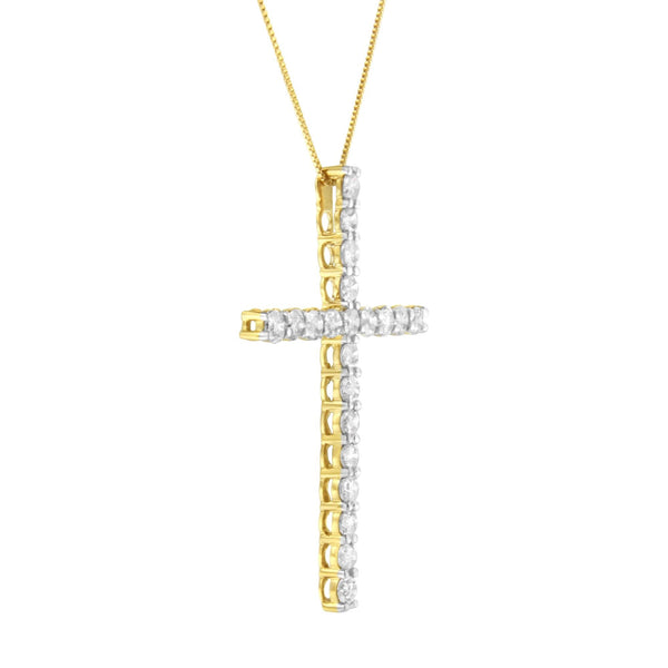 10K Yellow Gold Plated .925 Sterling Silver 4.0 Cttw Round Cut Diamond Cross Pendant Necklace (J-K Color, I1-I2 Clarity) - 18