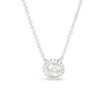 10K white gold necklace with round diamond stones in sunflower bezel setting