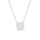 10K white gold necklace with round diamond stones in sunflower bezel setting thumbnail 1