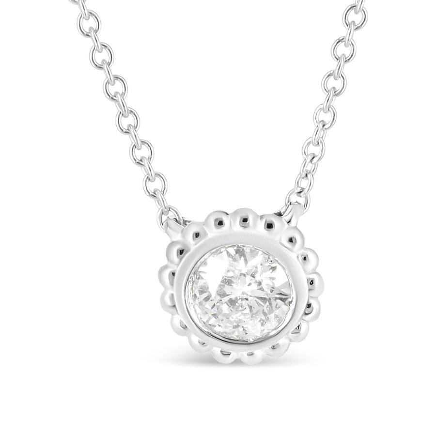 10K White Gold 1/2 Cttw Bezel Set Round Diamond Sunflower Finish 18