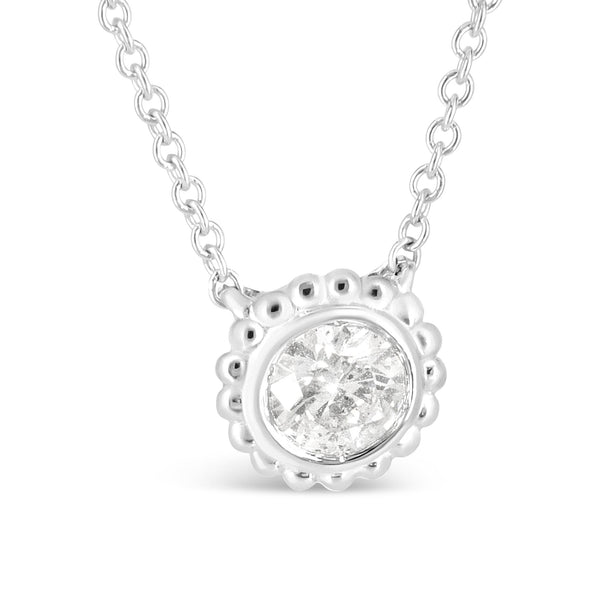 10K White Gold 1/2 Cttw Bezel Set Round Diamond Sunflower Finish 18