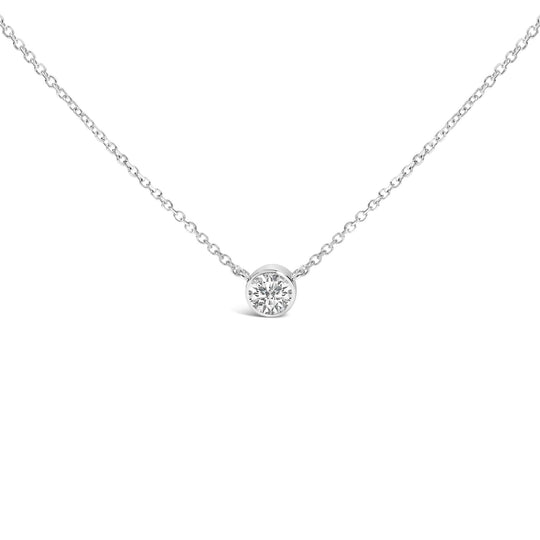 14K White Gold 1.00 Cttw Bezel Set Round Lab-Grown Diamond Solitaire 18" Pendant Necklace (F-G Color, VS1-VS2 Clarity)-0