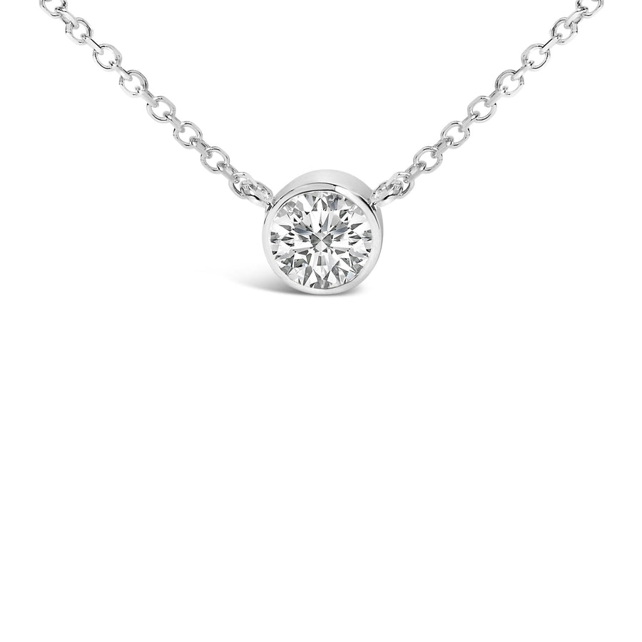 14K White Gold 1.00 Cttw Bezel Set Round Lab-Grown Diamond Solitaire 18