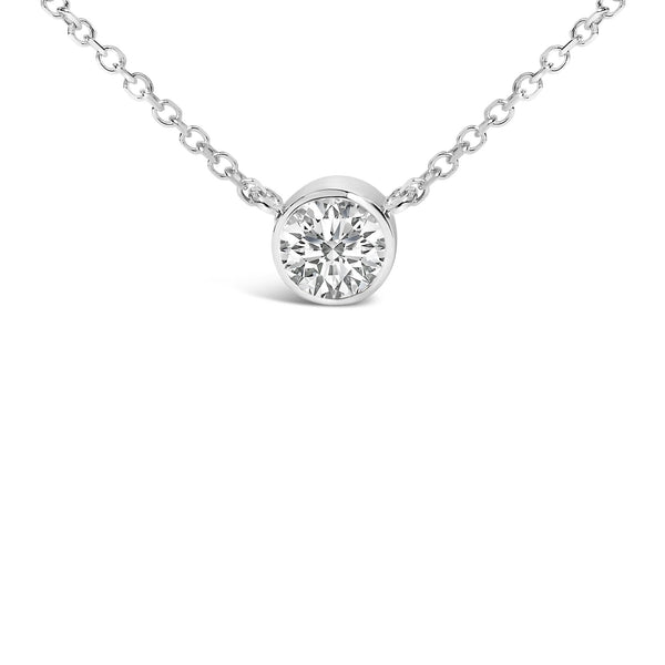 14K White Gold 1.00 Cttw Bezel Set Round Lab-Grown Diamond Solitaire 18