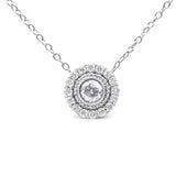 925 sterling silver necklace with round diamond halo circle pendant thumbnail 1