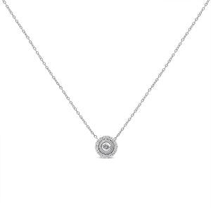.925 Sterling Silver 1/2 Cttw Round Diamond Halo Circle Pendant 18