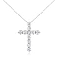 .925 Sterling Silver 1.0 Cttw Prong Set Round-Cut Diamond Cross 18" Pendant Necklace (I-J Color, I2-I3 Clarity)-0
