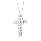 .925 Sterling Silver 1.0 Cttw Prong Set Round-Cut Diamond Cross 18