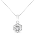 14K white gold necklace with round diamond floral cluster pendant