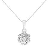 14K white gold necklace with round diamond floral cluster pendant thumbnail 1
