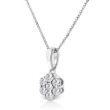 14KT White Gold 1/2 cttw Diamond Floral Cluster Pendant Necklace (HI, SI2-I1)-1 thumbnail 2