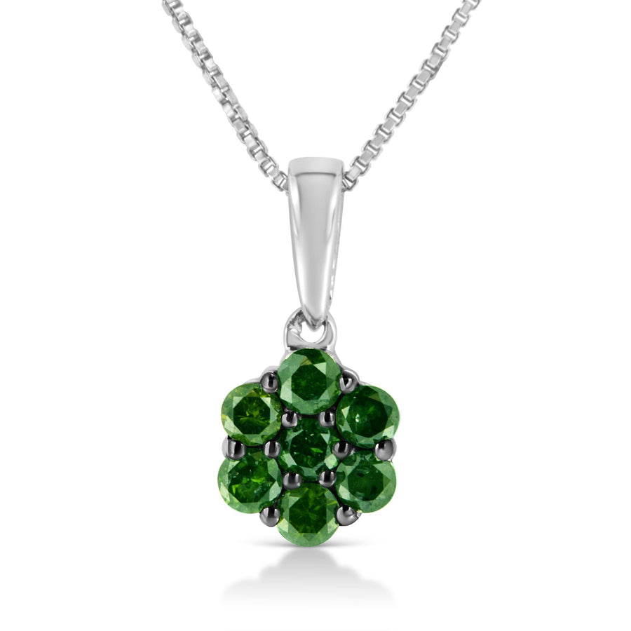 .925 Sterling Silver Prong Set Color Treated Diamond Floral Cluster 18