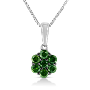 .925 Sterling Silver Prong Set Color Treated Diamond Floral Cluster 18