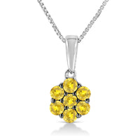 .925 Sterling Silver Prong Set Color Treated Diamond Floral Cluster 18