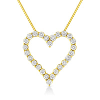 14K Yellow Gold Plated .925 Sterling Silver 2.00 Cttw Shared Prong-Set Round Brilliant-Cut Diamond Open Heart 18
