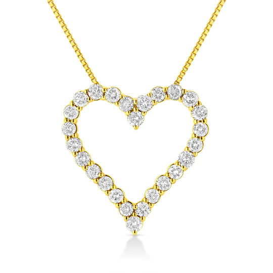 14K Yellow Gold Plated .925 Sterling Silver 2.00 Cttw Shared Prong-Set Round Brilliant-Cut Diamond Open Heart 18" Pendant Necklace (K-L Color, I2-I3 Clarity)-0