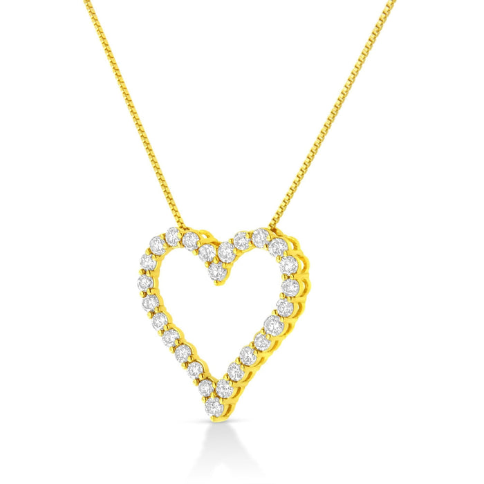 14K Yellow Gold Plated .925 Sterling Silver 2.00 Cttw Shared Prong-Set Round Brilliant-Cut Diamond Open Heart 18