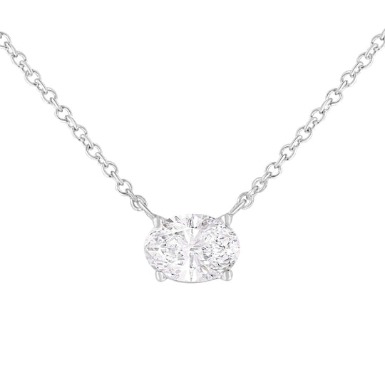 IGI Certified 14k White Gold 1/2 cttw Lab Grown Oval Shape Solitaire Diamond East West 18" Pendant Necklace (E-F Color, VS1-VS2 Clarity)-0