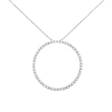 925 sterling silver necklace with round diamond open circle hoop pendant thumbnail 1