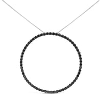 .925 Sterling Silver Black Diamond Open Hoop Circle 18