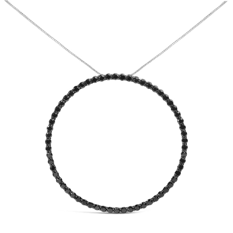 .925 Sterling Silver Black Diamond Open Hoop Circle 18