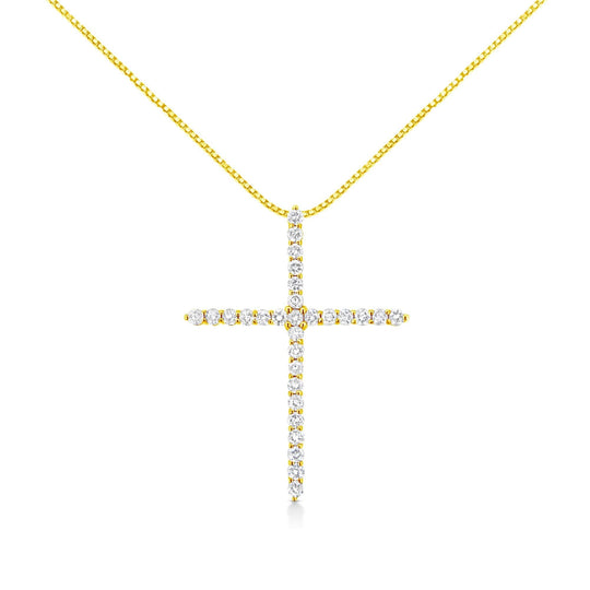 10K Yellow Gold 3.00 cttw Round-Cut Diamond Cross 18" Pendant Necklace (J-K Color, I1-I2 Clarity)-0
