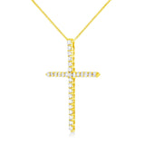 10K Yellow Gold Plated .925 Sterling Silver 3.0 Cttw Prong-Set Round Brilliant Cut Diamond Cross 18