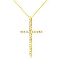 10K Yellow Gold Plated .925 Sterling Silver 3.0 Cttw Prong-Set Round Brilliant Cut Diamond Cross 18