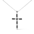 925 sterling silver cross necklace with round black and white diamond stones